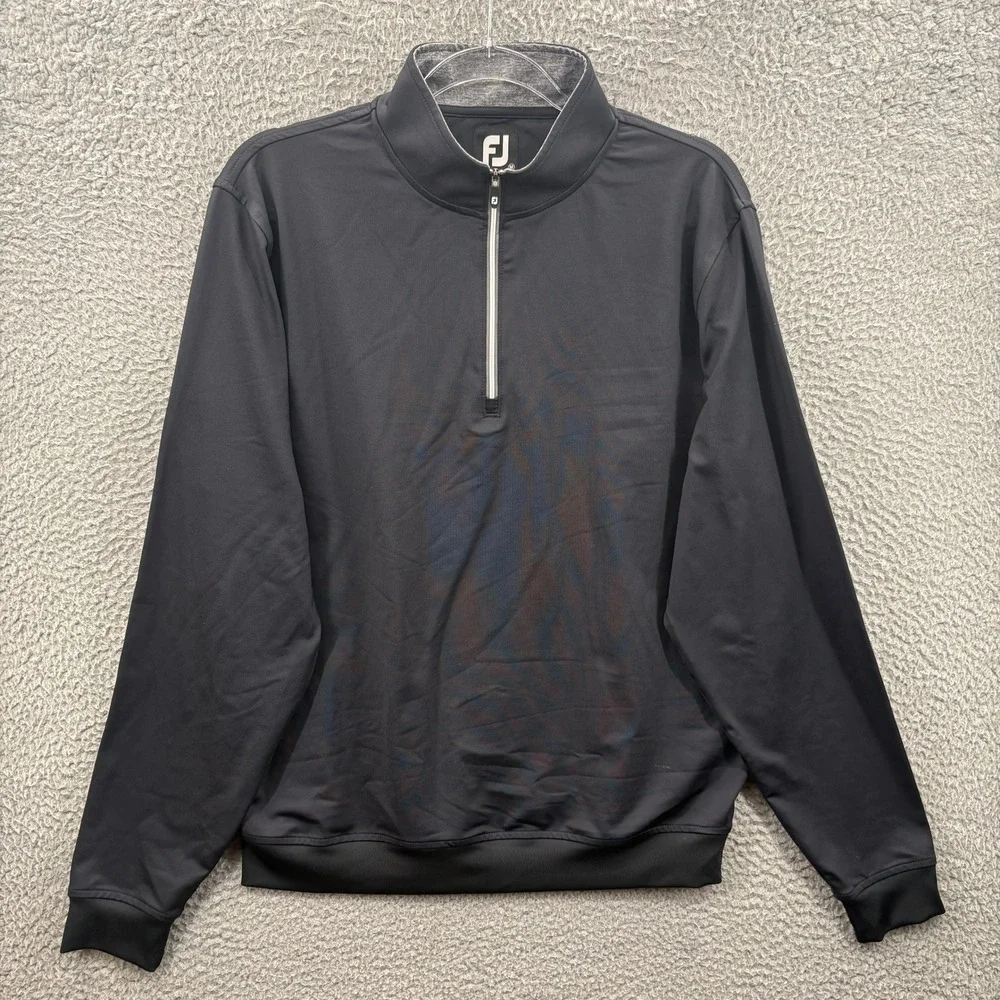 FootJoy 1/4 Zip Pullover Mens M Black Golf Performance Long Sleeve Stretch FJ